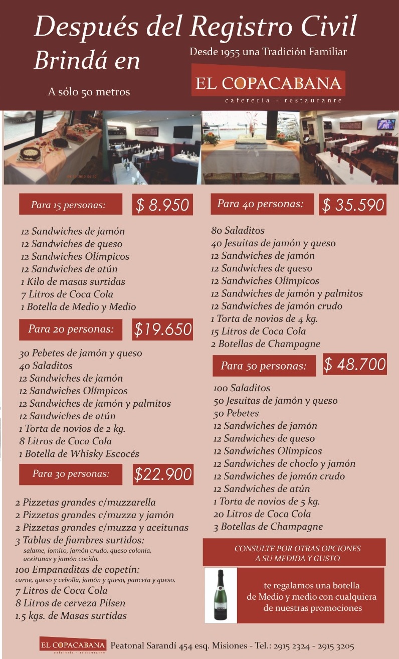 salon lunch catering eventos matrimonios casamientos el copagabana